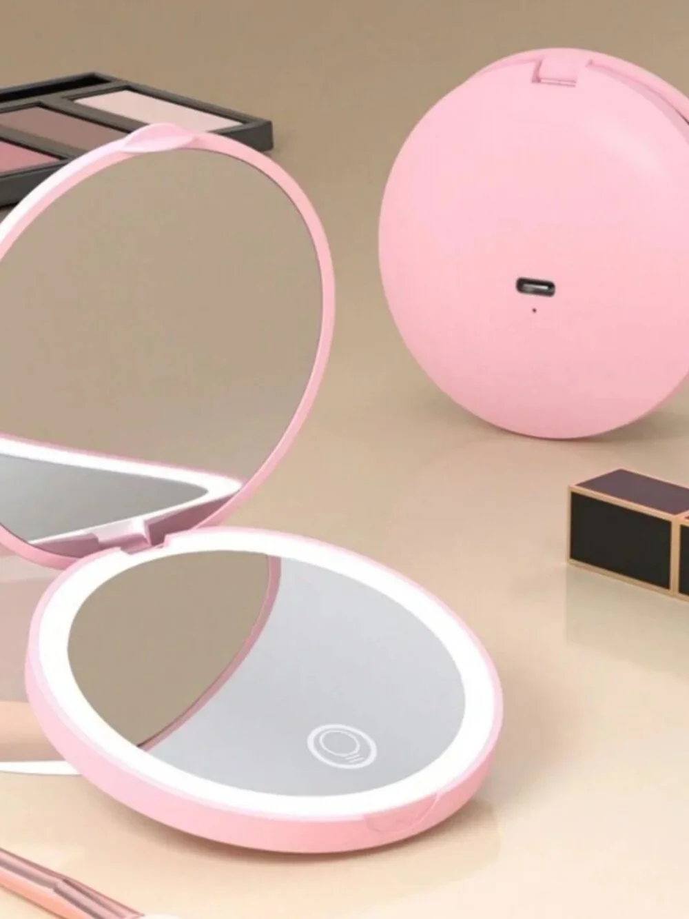 LED Compact Makeup Mirror 1X 2X Magnifying Rechargeable Lighted Pocket